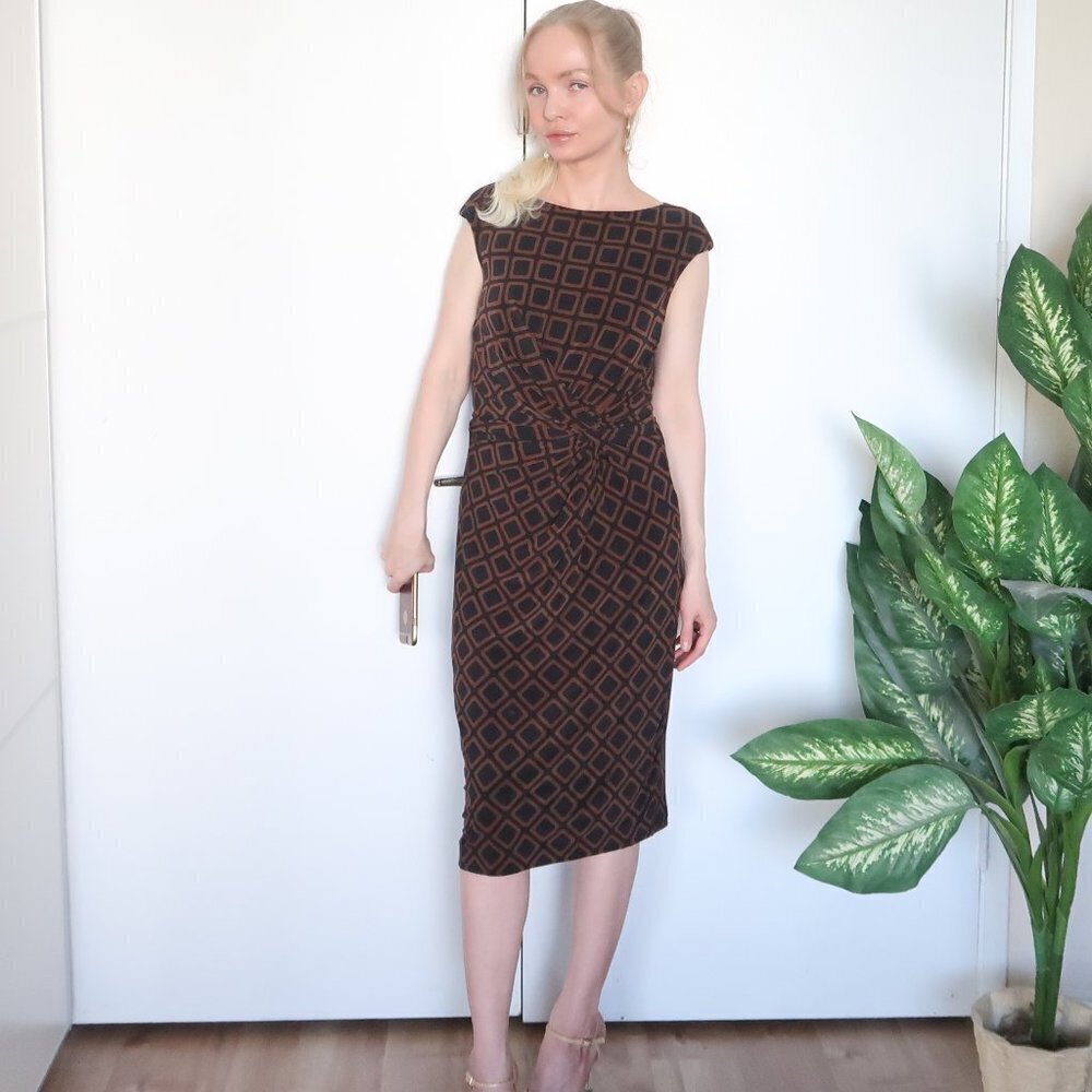 Ralph Lauren Black & Brown Cap Sleeve Slim Fit Midi Pencil Dress Size 4